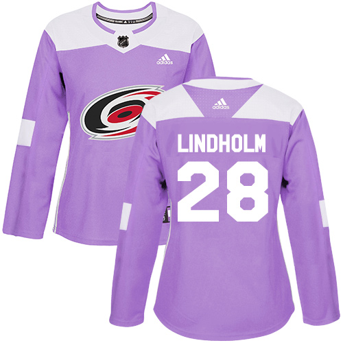 Adidas Hurricanes #28 Elias Lindholm Purple Authentic Fights Cancer Women's Stitched NHL Jersey - Click Image to Close